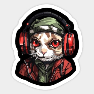 Hardbass Cat With Rave Music Headphones Sticker